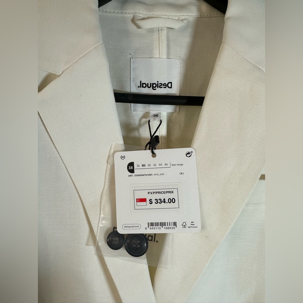 Desigual Hybrid Denim Blazer – Off-White Linen-Cotton Blend (Size 38 / NWT) - Picture 5 of 14